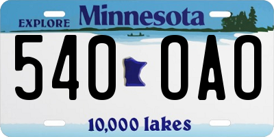 MN license plate 540OAO