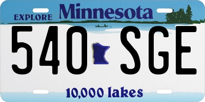MN license plate 540SGE