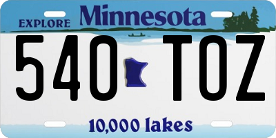 MN license plate 540TOZ