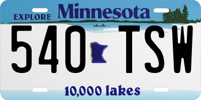 MN license plate 540TSW
