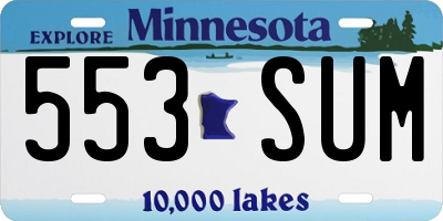 MN license plate 553SUM