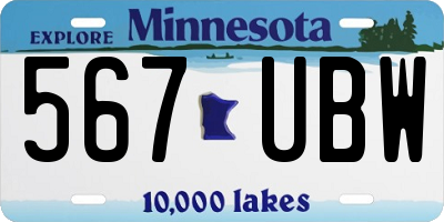 MN license plate 567UBW