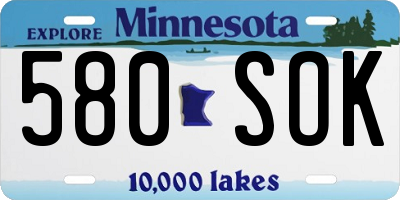 MN license plate 580SOK