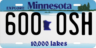 MN license plate 600OSH
