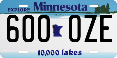 MN license plate 600OZE