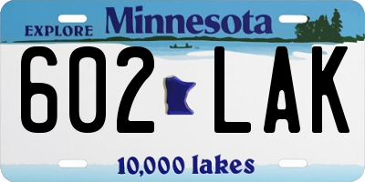 MN license plate 602LAK