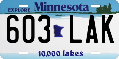 MN license plate 603LAK