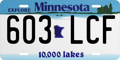 MN license plate 603LCF