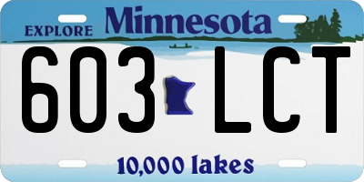 MN license plate 603LCT