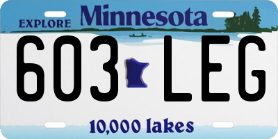MN license plate 603LEG