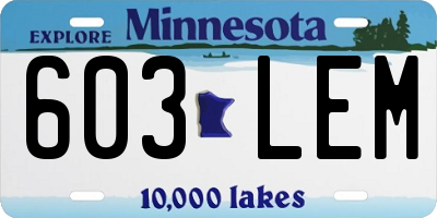 MN license plate 603LEM