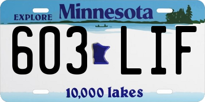 MN license plate 603LIF