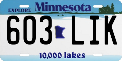 MN license plate 603LIK