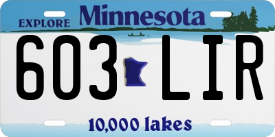 MN license plate 603LIR
