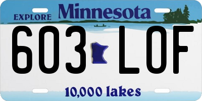 MN license plate 603LOF
