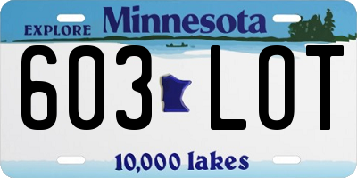 MN license plate 603LOT