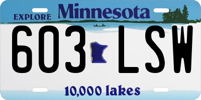 MN license plate 603LSW