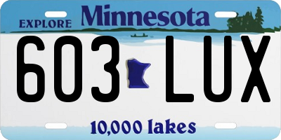 MN license plate 603LUX