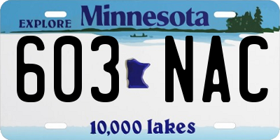 MN license plate 603NAC