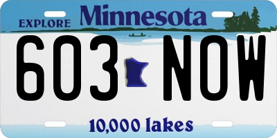 MN license plate 603NOW