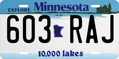 MN license plate 603RAJ