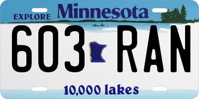MN license plate 603RAN