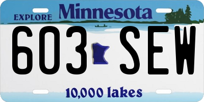 MN license plate 603SEW