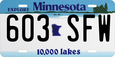 MN license plate 603SFW