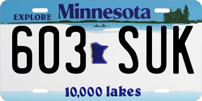 MN license plate 603SUK