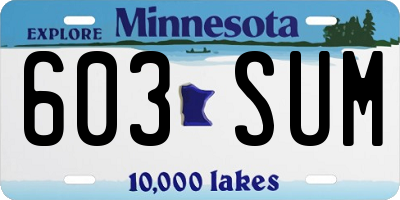 MN license plate 603SUM