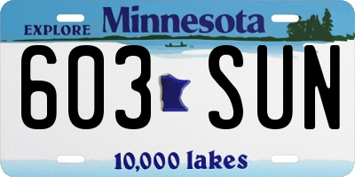 MN license plate 603SUN