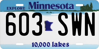 MN license plate 603SWN