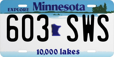 MN license plate 603SWS