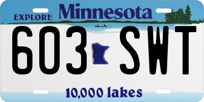 MN license plate 603SWT
