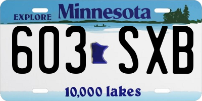MN license plate 603SXB