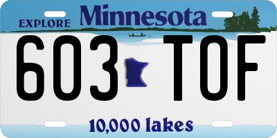 MN license plate 603TOF