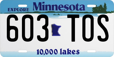 MN license plate 603TOS