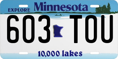 MN license plate 603TOU
