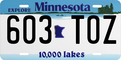 MN license plate 603TOZ