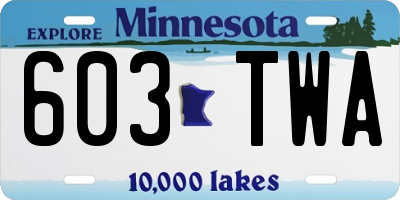 MN license plate 603TWA