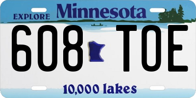 MN license plate 608TOE