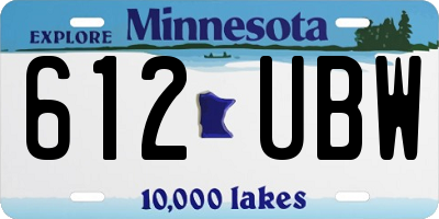 MN license plate 612UBW