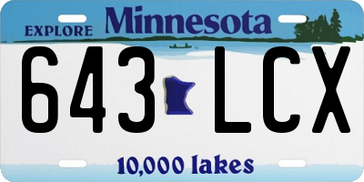 MN license plate 643LCX