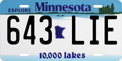 MN license plate 643LIE
