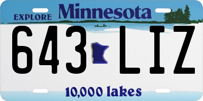 MN license plate 643LIZ