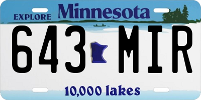 MN license plate 643MIR