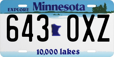 MN license plate 643OXZ