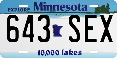 MN license plate 643SEX