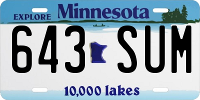 MN license plate 643SUM