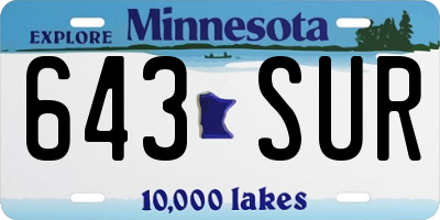 MN license plate 643SUR